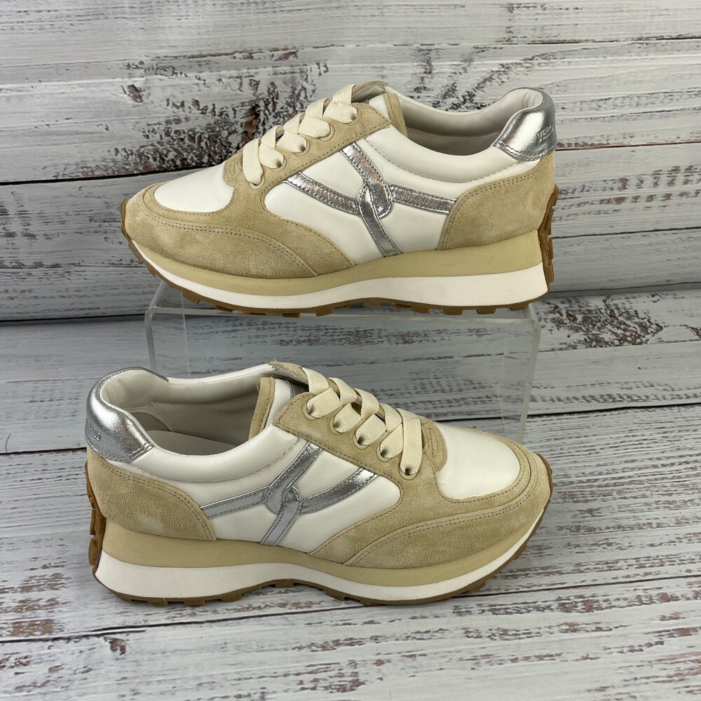 Veronica Beard Valentina Women's 6.5 US M Low Top Sneakers Beige/Silver/White